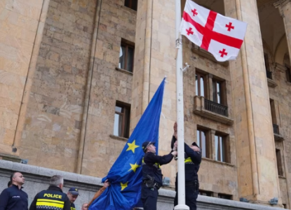 პარლამენტთან ევროკავშირის დროშა პოლიციელებმა დააბრუნეს
